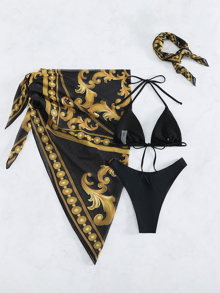 Women's Three-Piece Bikini Set with Sarong and Headscarf view 3