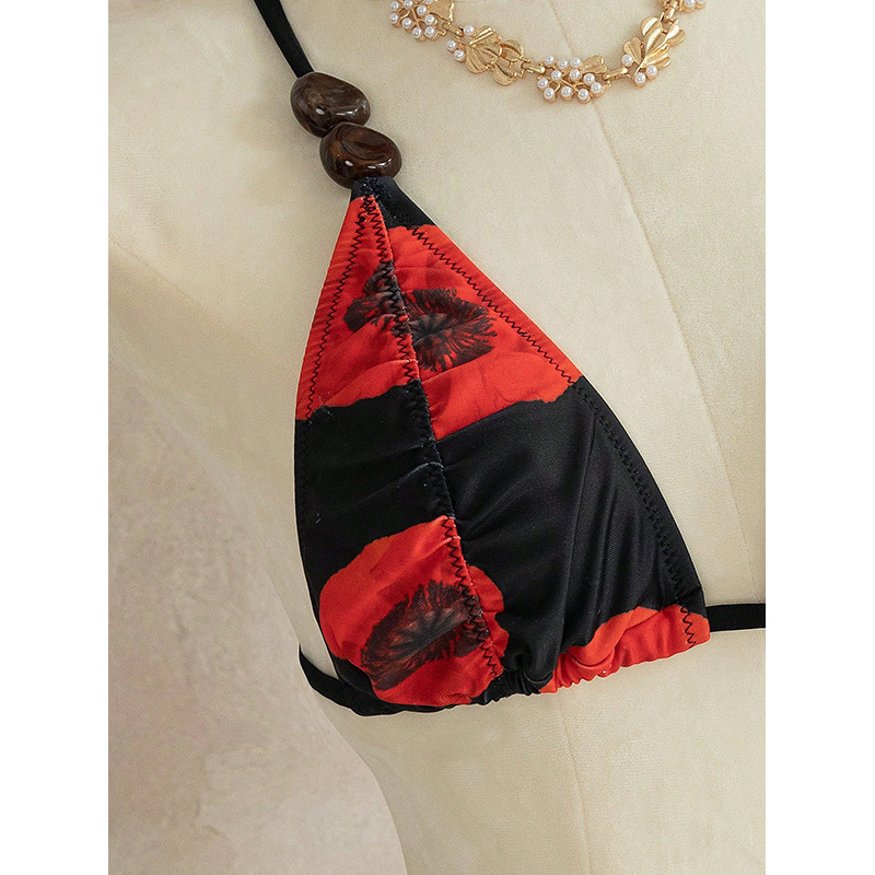Black Floral Three-Piece Bikini Set with Sheer Lace Maxi Skirt view 6