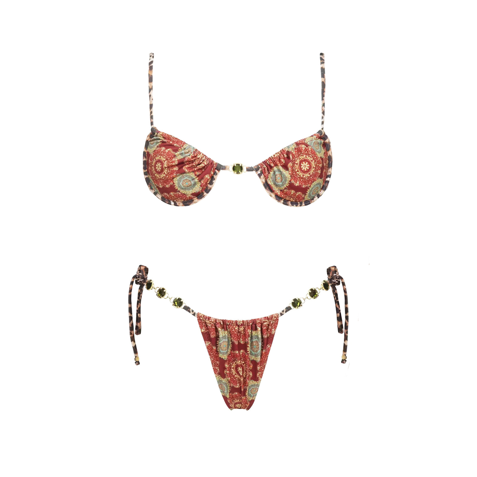Three-Piece Underwire Bikini Set with Beaded Ties and Long Cover-Up view 5