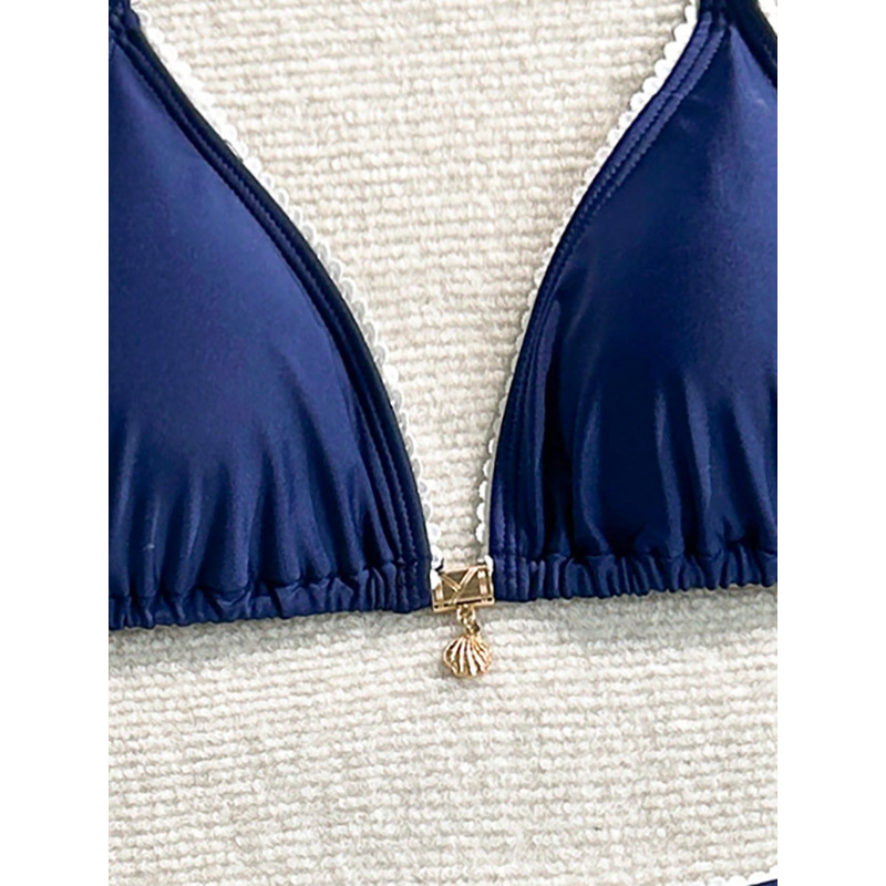 Three-Piece Halter Triangle Bikini and Ruched Mini Skirt view 16