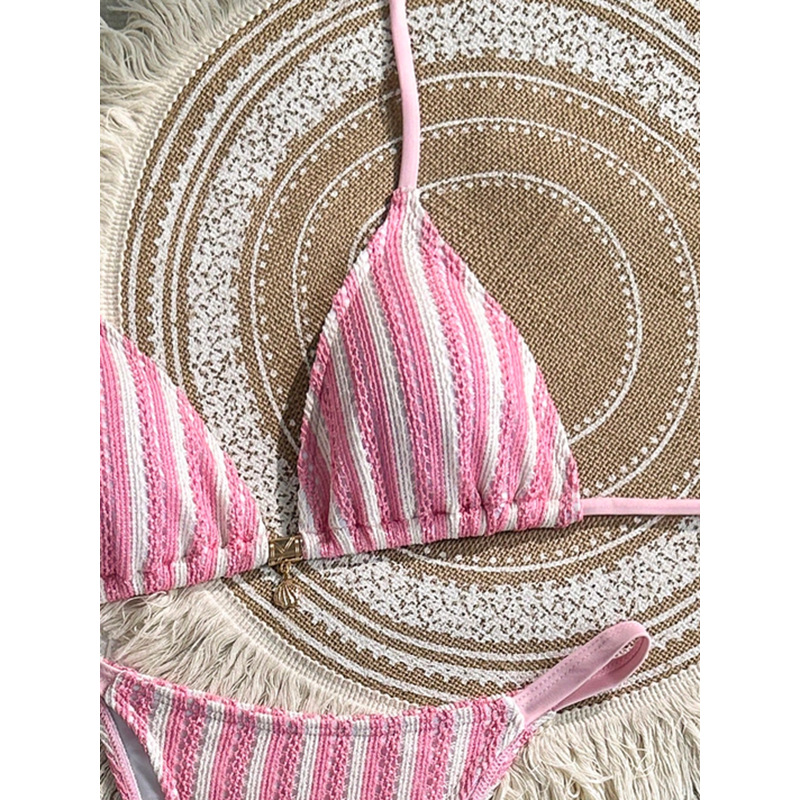 Three-Piece Halter Triangle Bikini and Ruched Mini Skirt view 21
