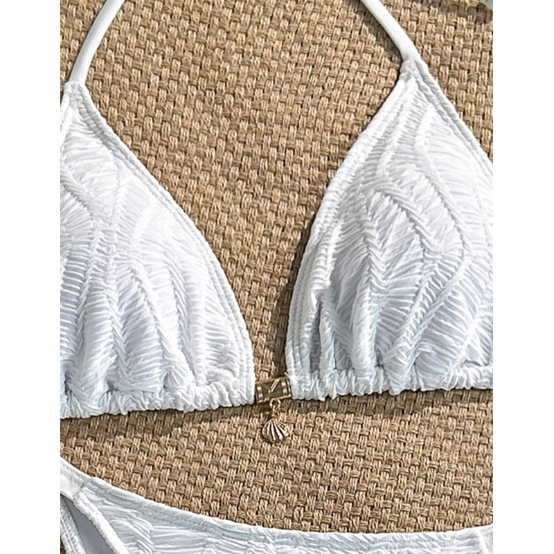 Three-Piece Halter Triangle Bikini and Ruched Mini Skirt view 4