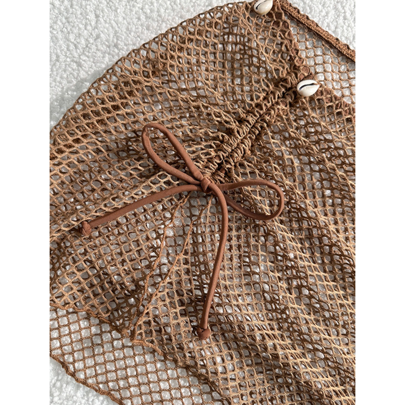 Three-Piece Halter Triangle Bikini and Ruched Mini Skirt view 9