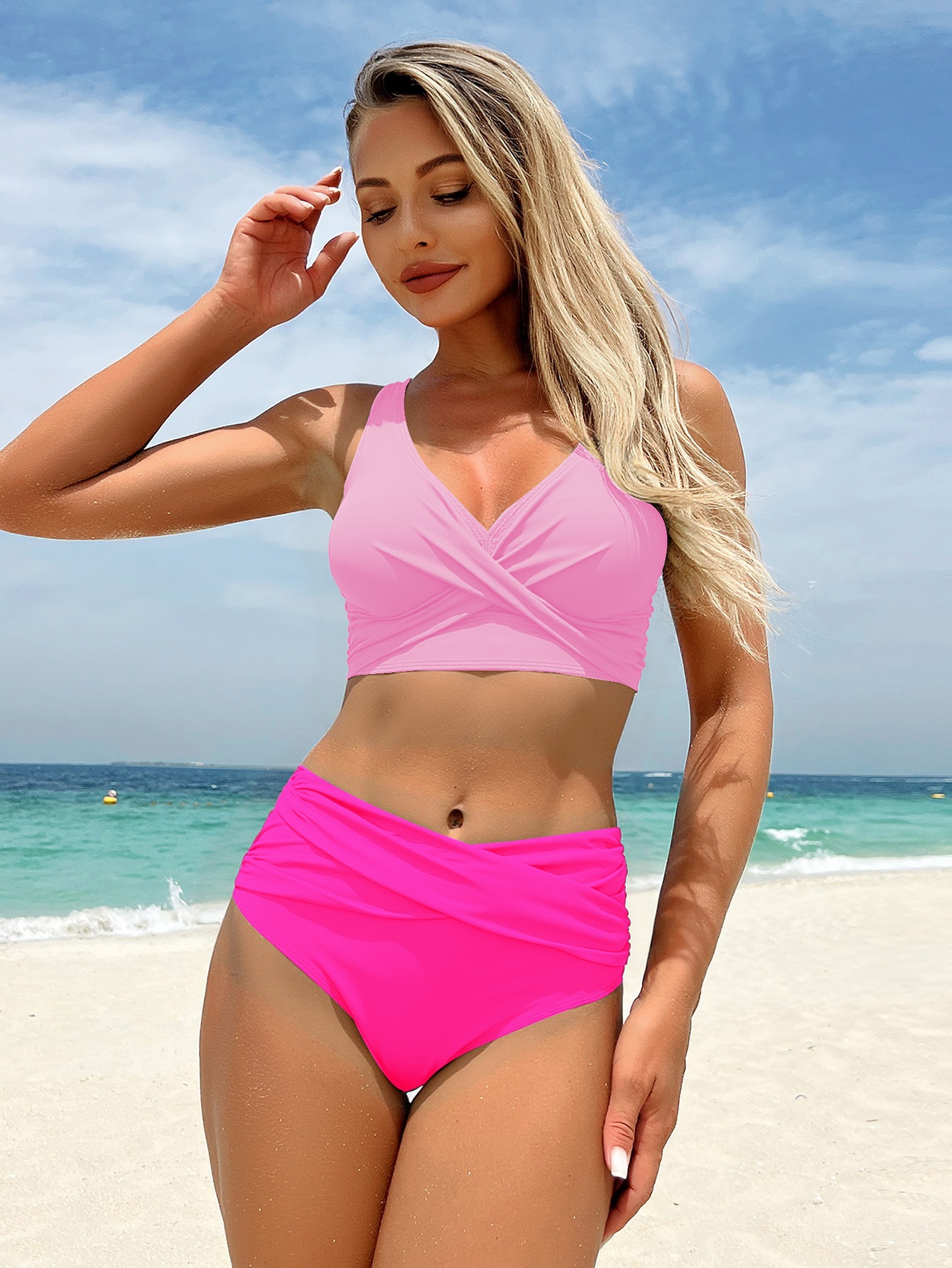 Twist Front V-Neck High Waist Two-Piece Bikini Set view 6