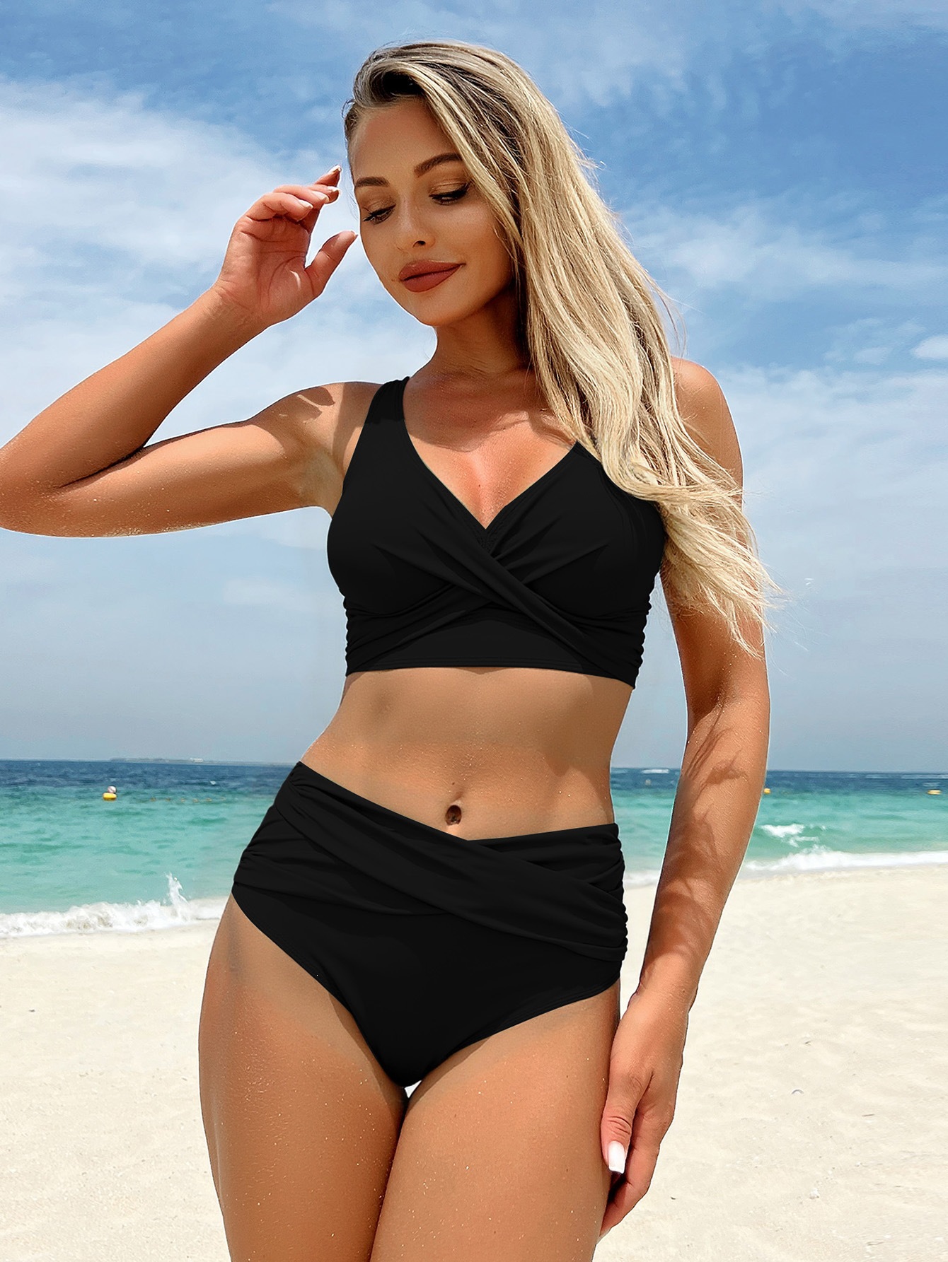 Twist Front V-Neck High Waist Two-Piece Bikini Set view 7