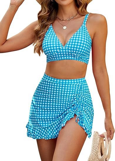 Two-Piece V-Neck Swimsuit with Ruffle Skirted Bottom view 12