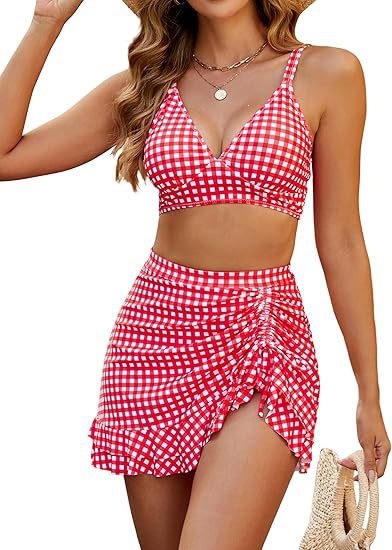 Two-Piece V-Neck Swimsuit with Ruffle Skirted Bottom view 13