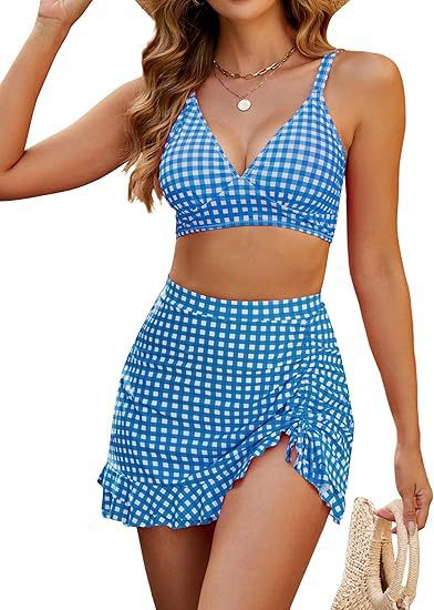 Two-Piece V-Neck Swimsuit with Ruffle Skirted Bottom view 14