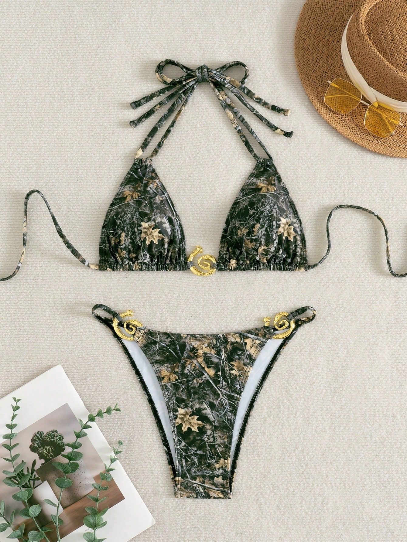 Two-Piece Halter Bikini Set with Ring Accents view 3