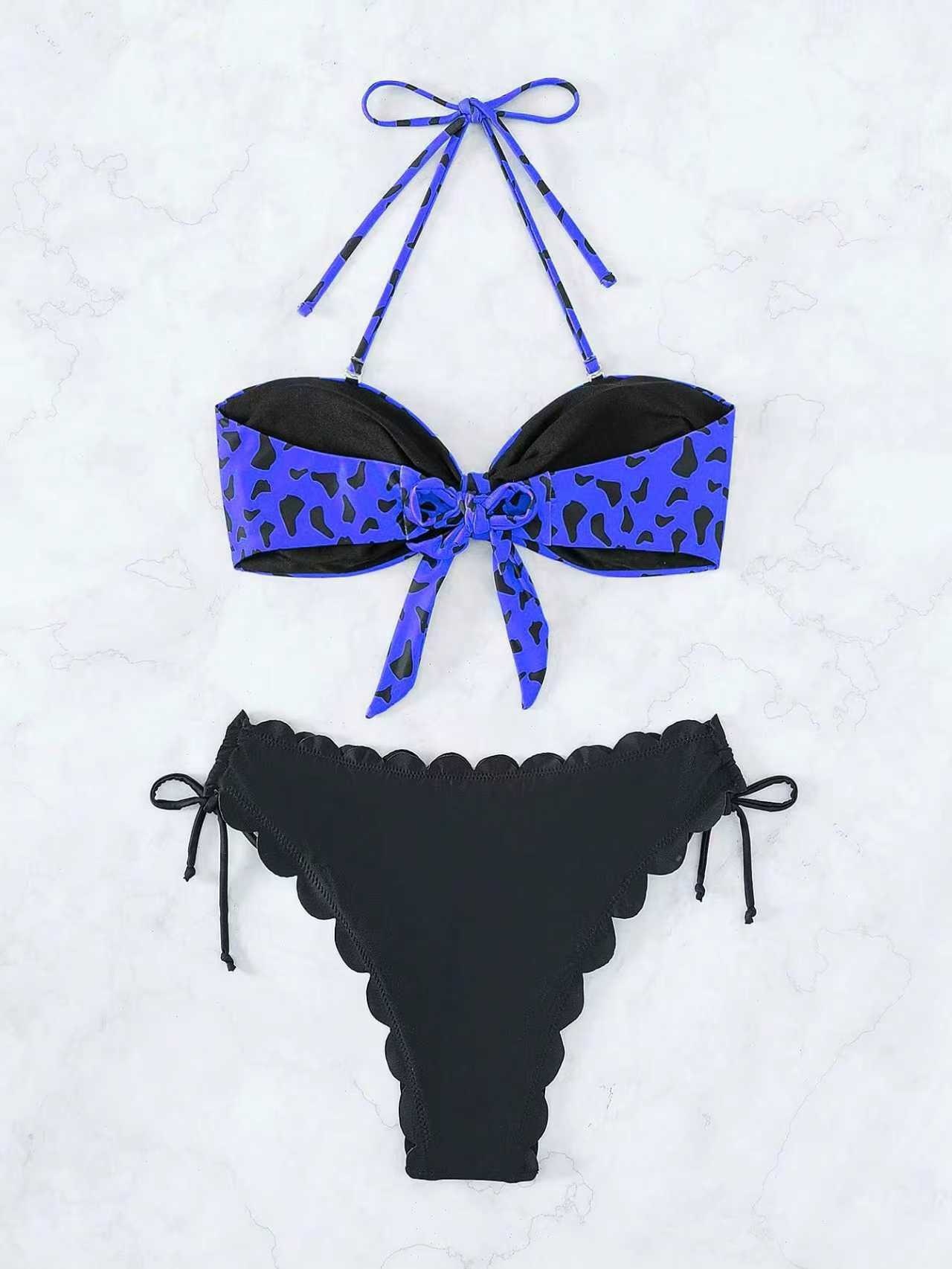 Two-Piece Bandeau Bikini with Front Tie and Ruffled Bottoms view 4