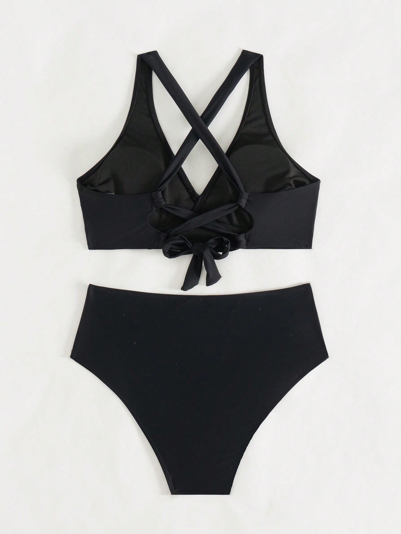 Wrap Front Bikini Set with High Waist Bottoms and Cross Back view 5