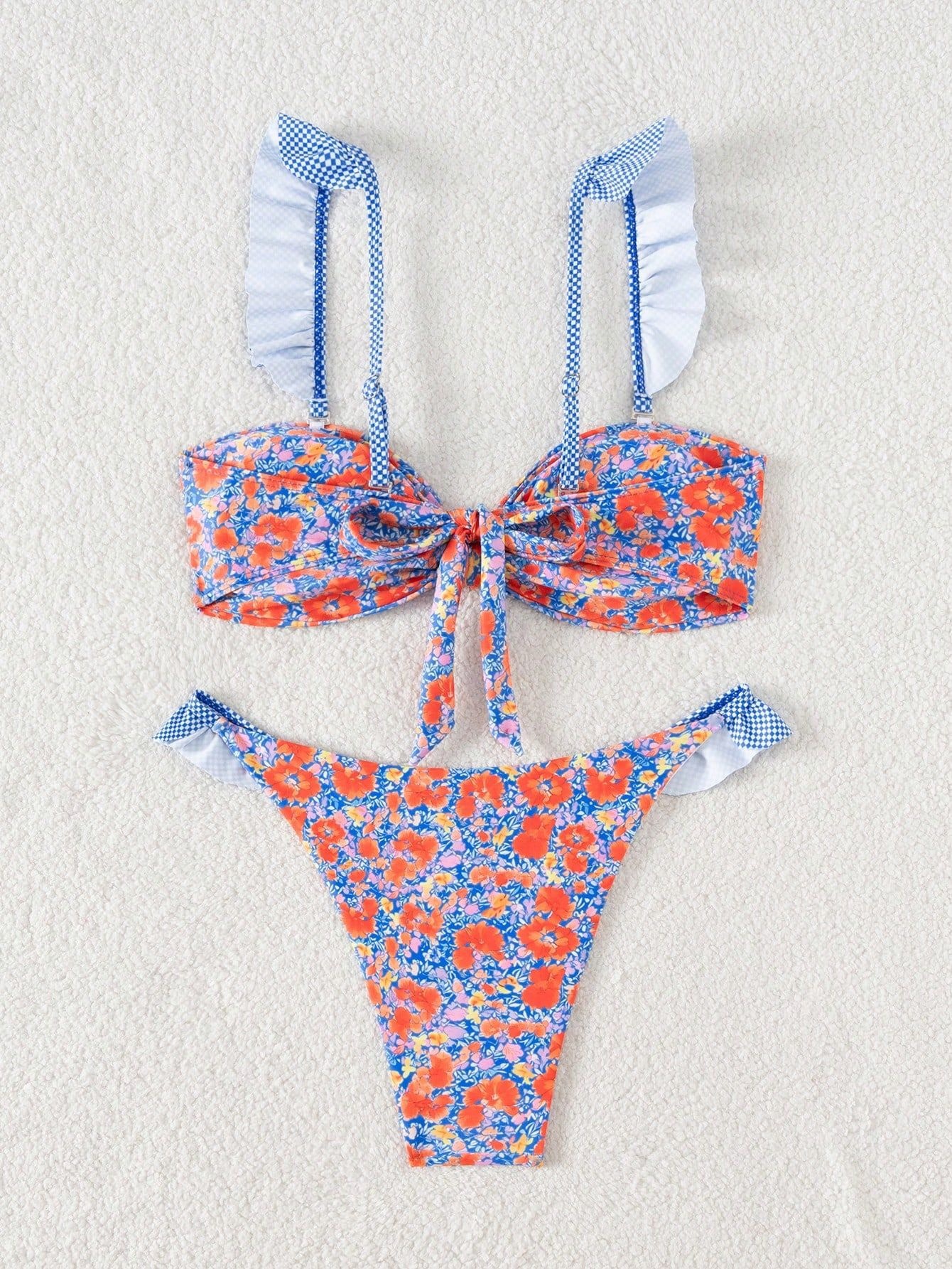 Ruffled Bikini Set with Knot Front and Tie Back view 7