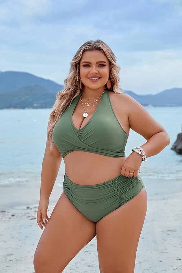 Women's Halter Neck Ruched High Waist Bikini Set view 19