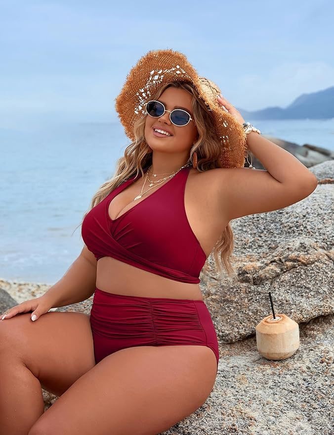 Women's Halter Neck Ruched High Waist Bikini Set view 40