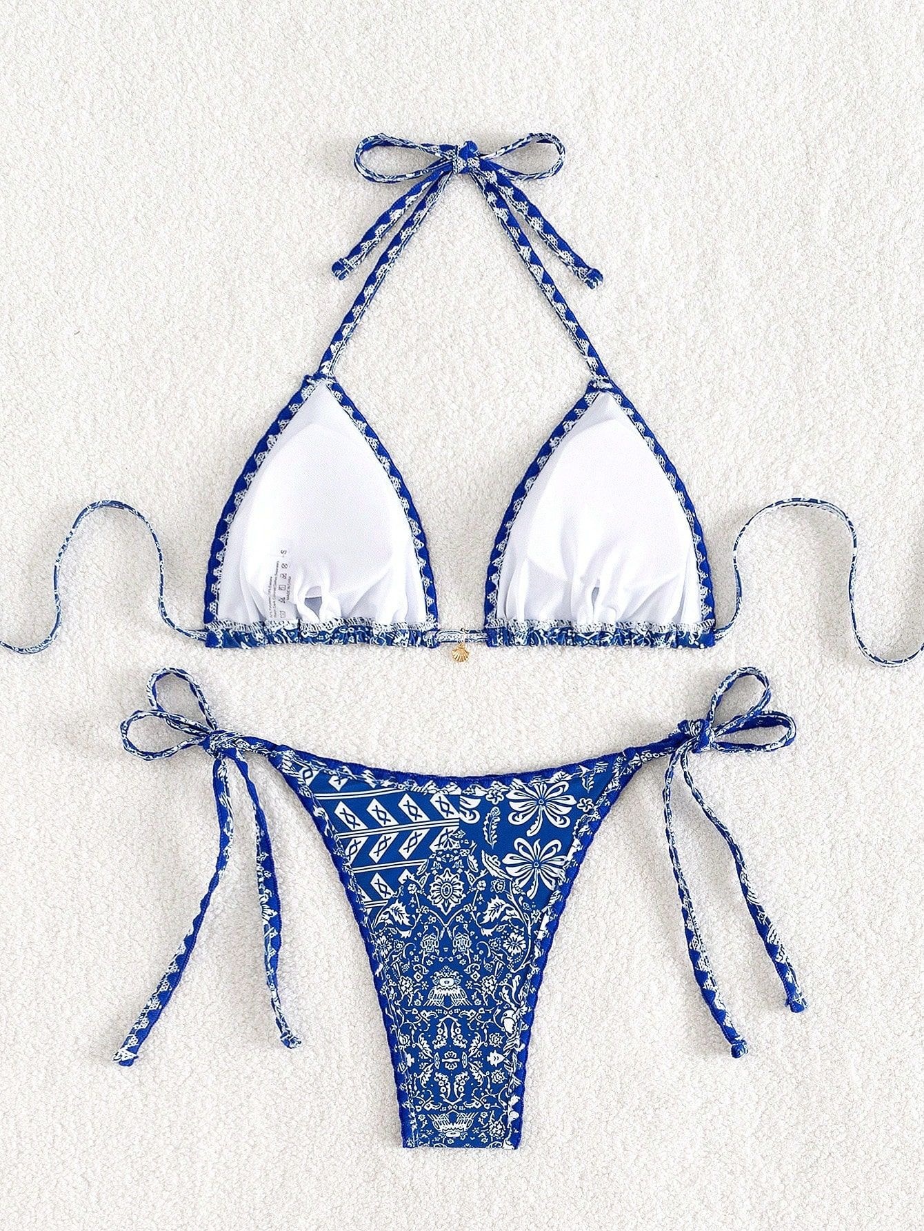 Halter Neck Triangle Bikini Set with Side Tie Bottom view 6