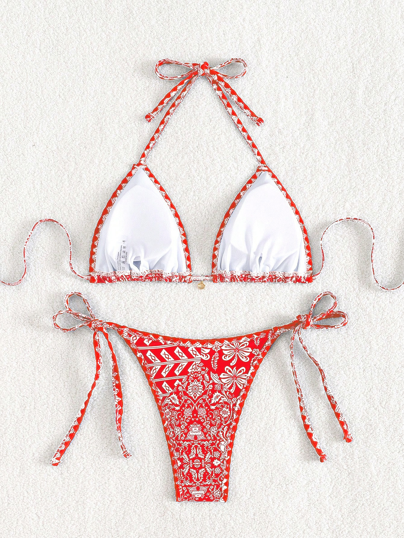 Halter Neck Triangle Bikini Set with Side Tie Bottom view 8