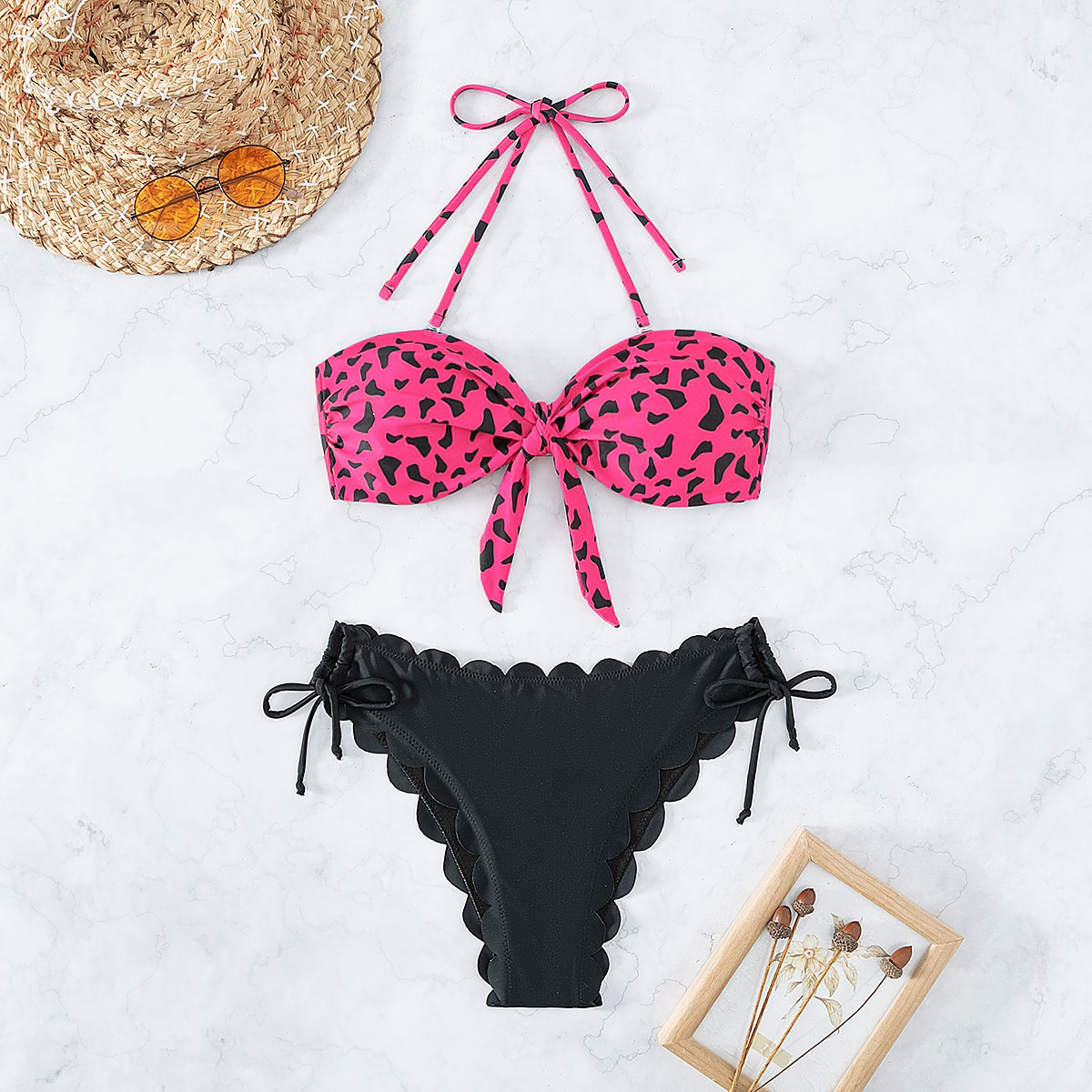 Bandeau Halter Bikini Set with Ruffled Side-Tie Bottoms view 15
