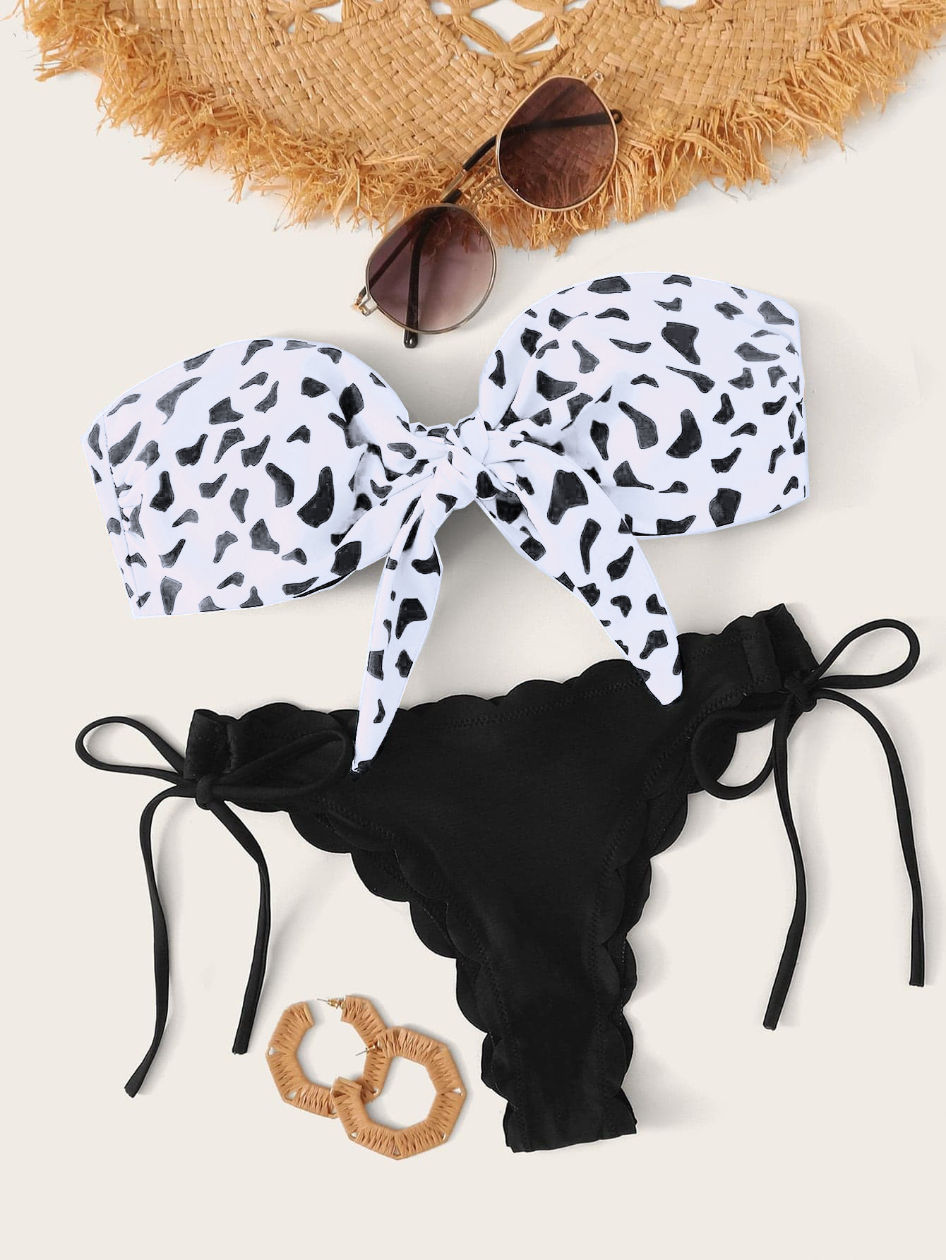 Bandeau Halter Bikini Set with Ruffled Side-Tie Bottoms view 6