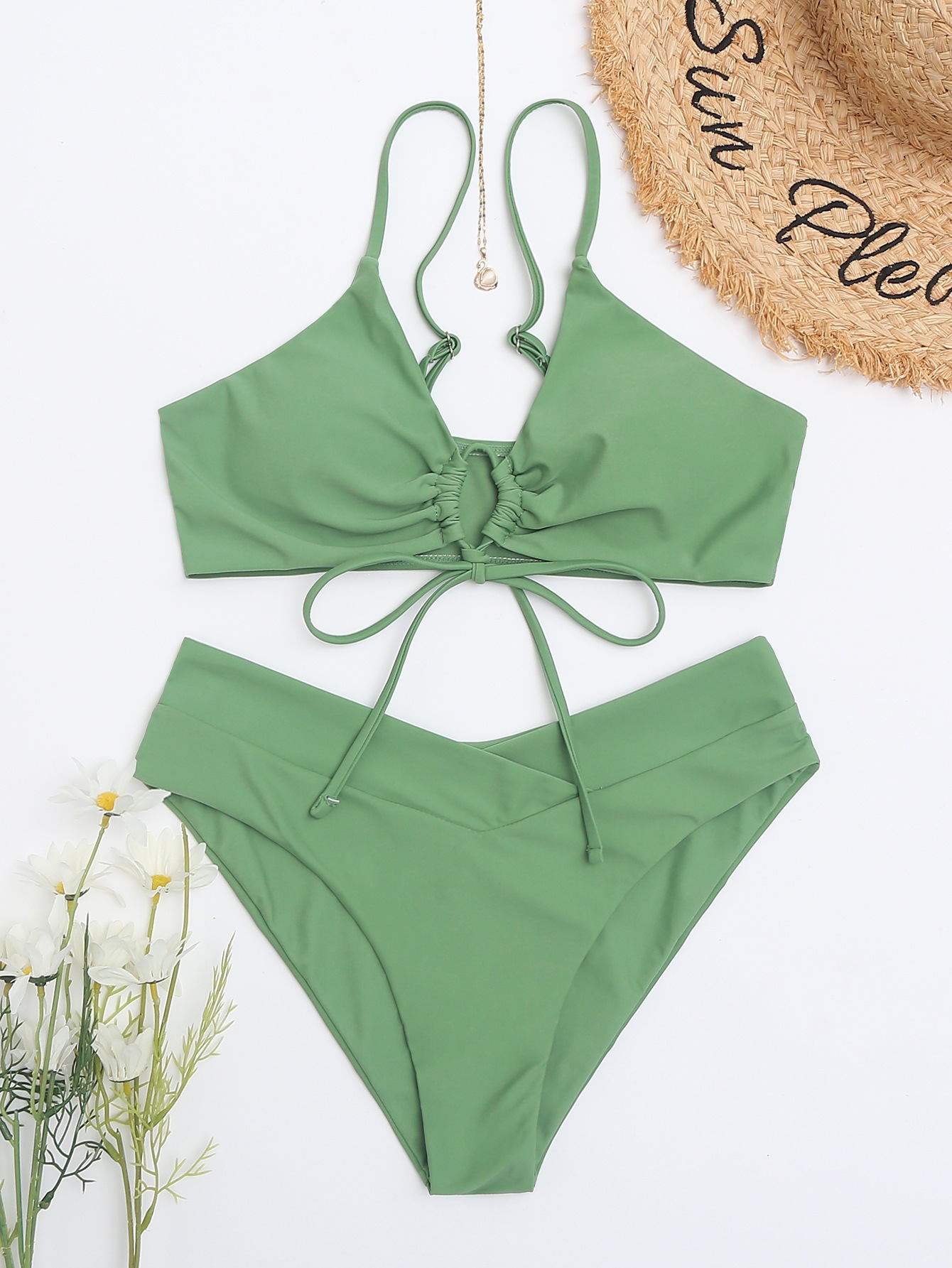 Two-Piece Bikini Set with Front Tie and High Waist view 14