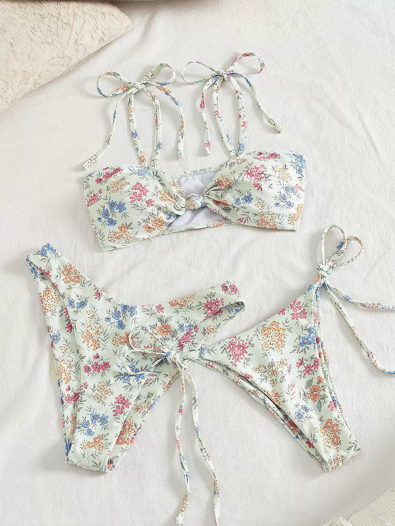 Tie-Front Bandeau Bikini Set with Side-Tie Bottoms view 3