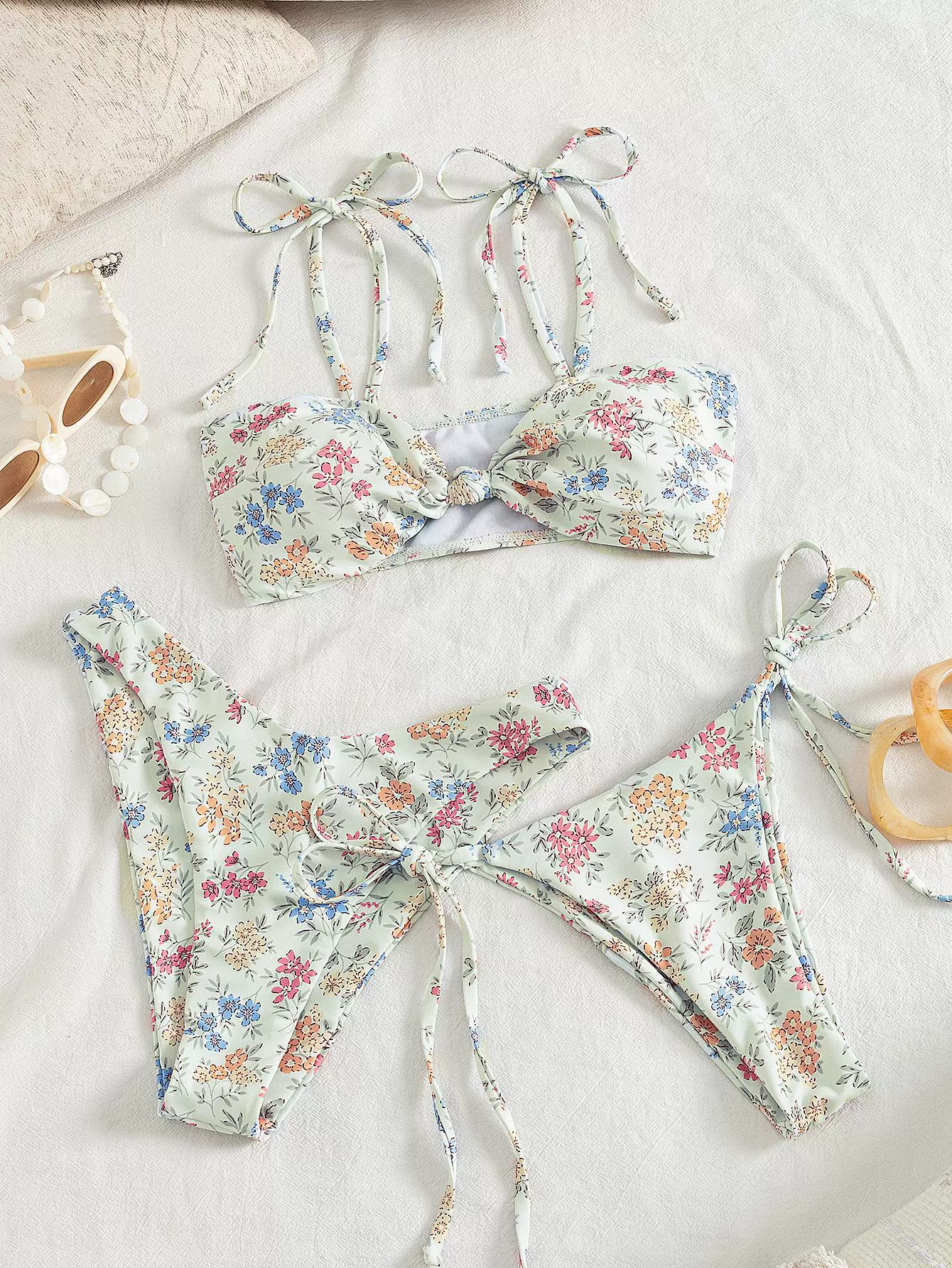 Tie-Front Bandeau Bikini Set with Side-Tie Bottoms view 4