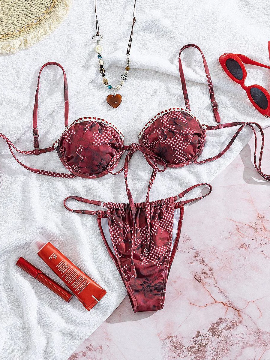 Underwire Molded Cup Bikini Set with Thong Bottom view 3