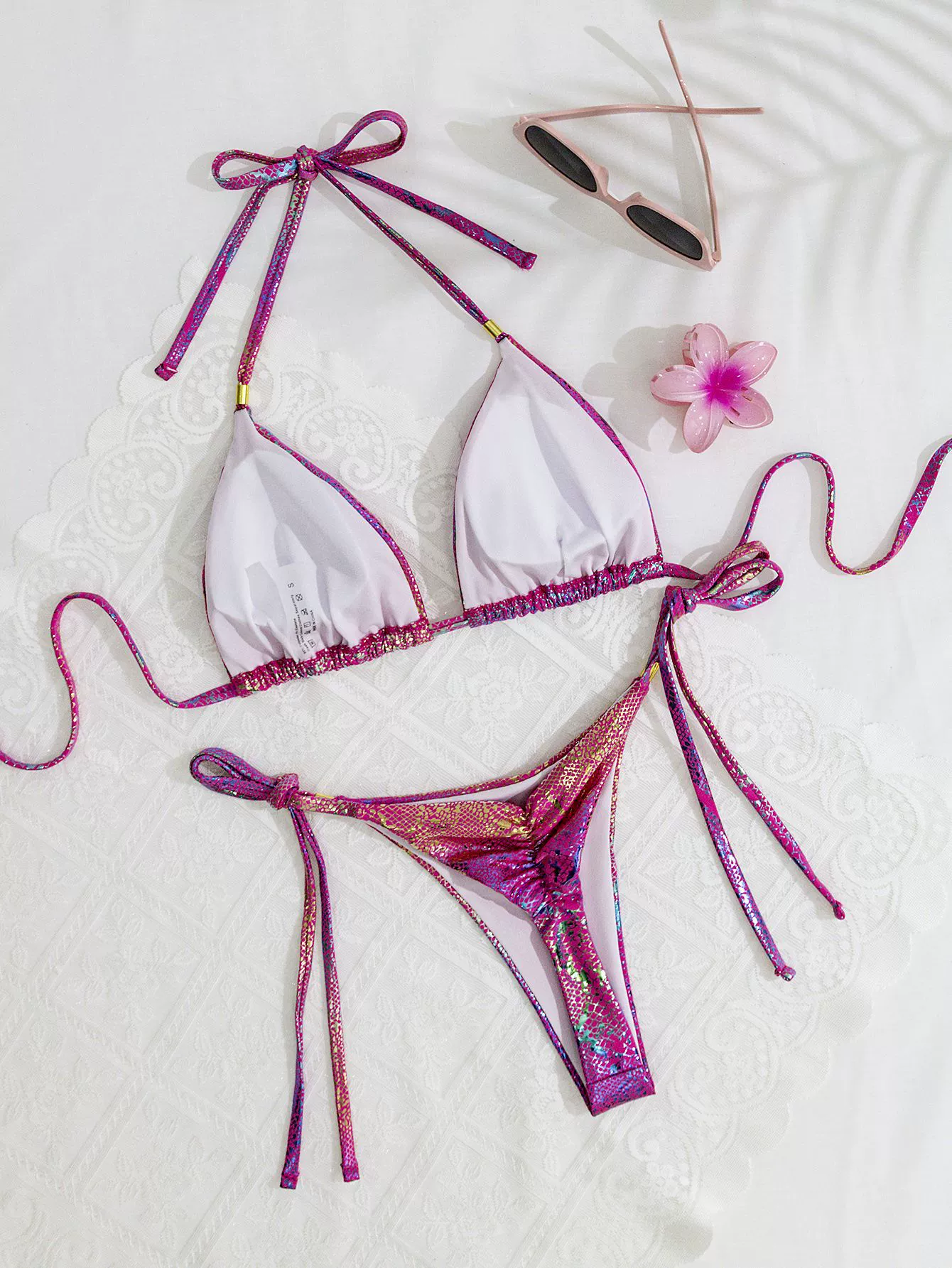 Women's Triangle Bikini Set with Halter Neck and Tie-Side Bottoms view 3