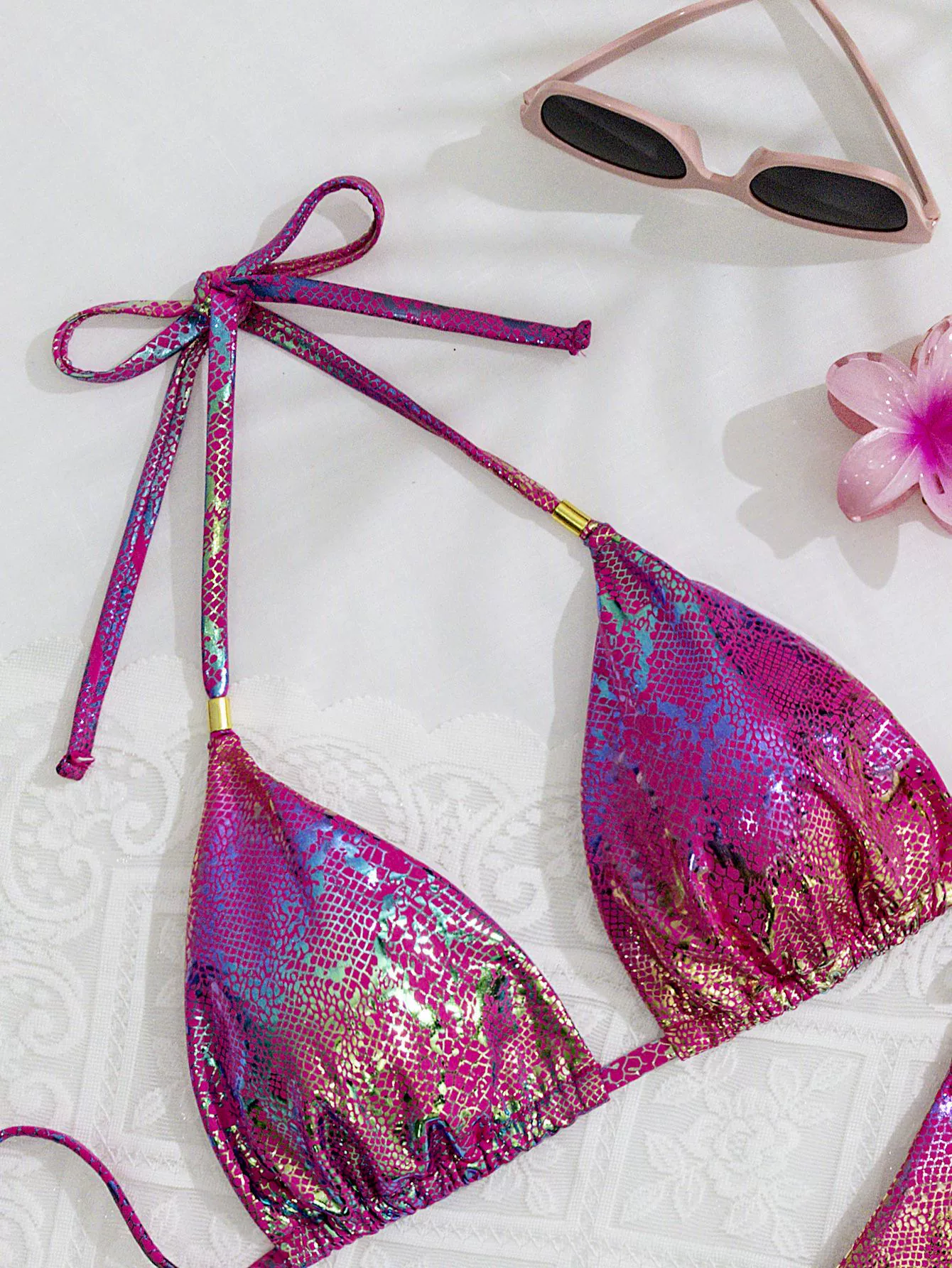 Women's Triangle Bikini Set with Halter Neck and Tie-Side Bottoms view 4