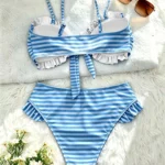 Ruffle Trim Knot Front Bandeau Bikini Set view 2
