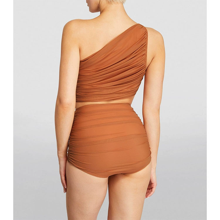 Women's One-Shoulder Ruched Bikini Set with Sarong Wrap view 3