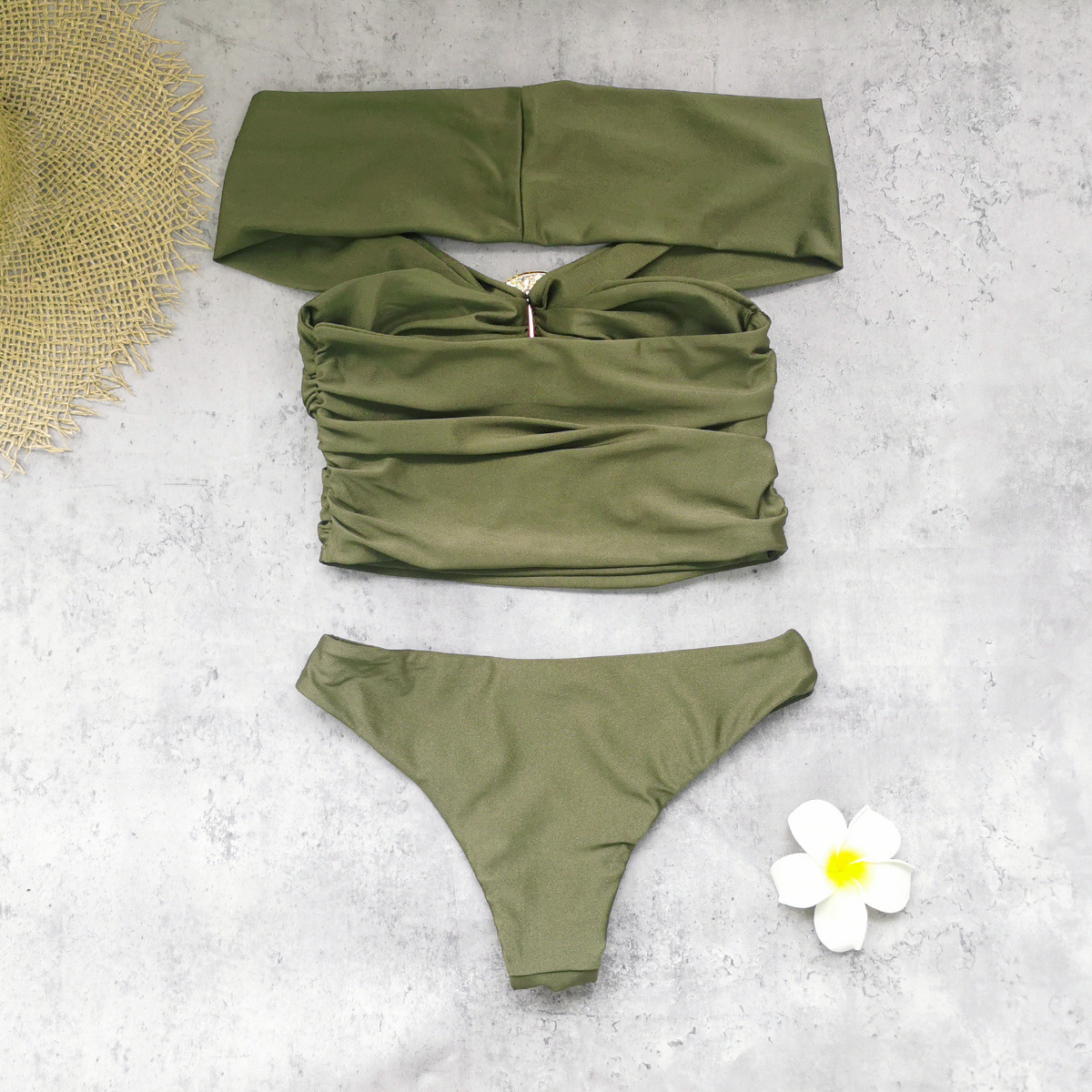 Off-Shoulder Ruched Bandeau Two-Piece Bikini Set