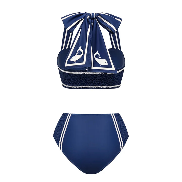 Two-Piece Halter Bikini Set with High-Waisted Bottoms