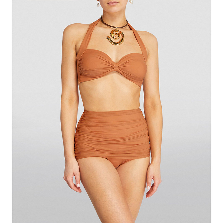 Halter Two-Piece Swimsuit with High-Waisted Ruched Bottoms