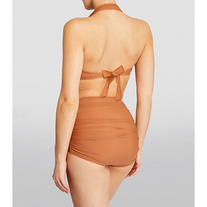 Halter Two-Piece Swimsuit with High-Waisted Ruched Bottoms