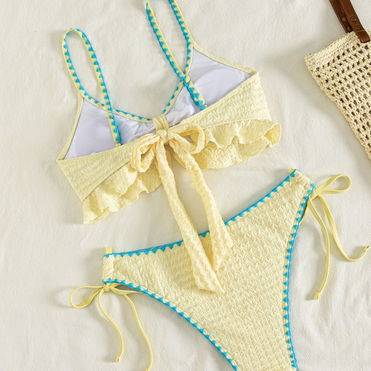Ruffle-Trim Tie-Front Bikini Set with Side-Tie Bottoms