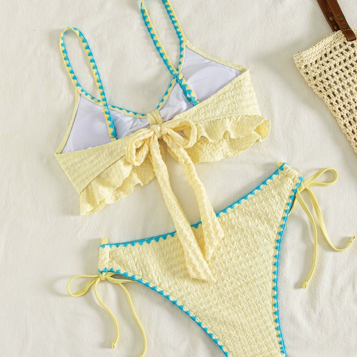 Ruffled Two-Piece Bikini Set with Front Knot and Side-Tie Bottoms