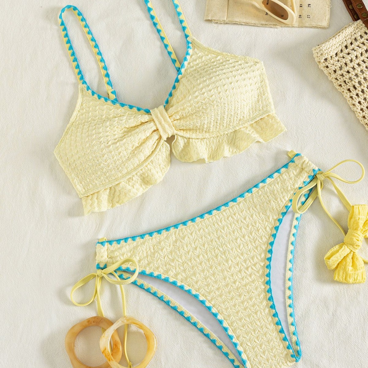 Ruffle-Trim Tie-Front Bikini Set with Side-Tie Bottoms view 3