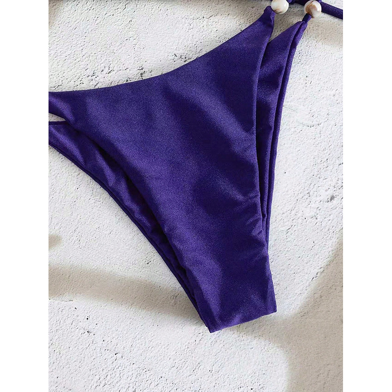 Deep Blue Beaded String Triangle Halter Bikini Set view 5