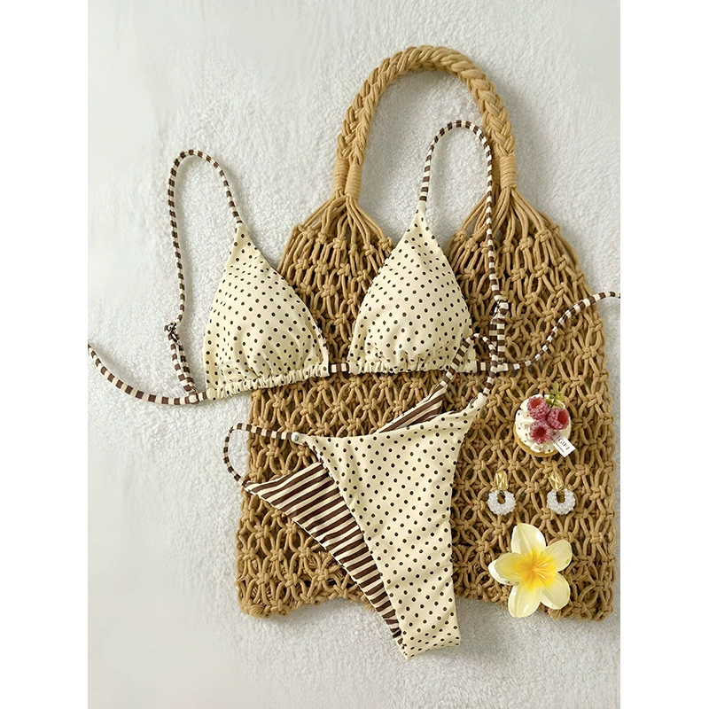 Gathered Triangle Halter Bikini Set with Side-Tie Bottoms
