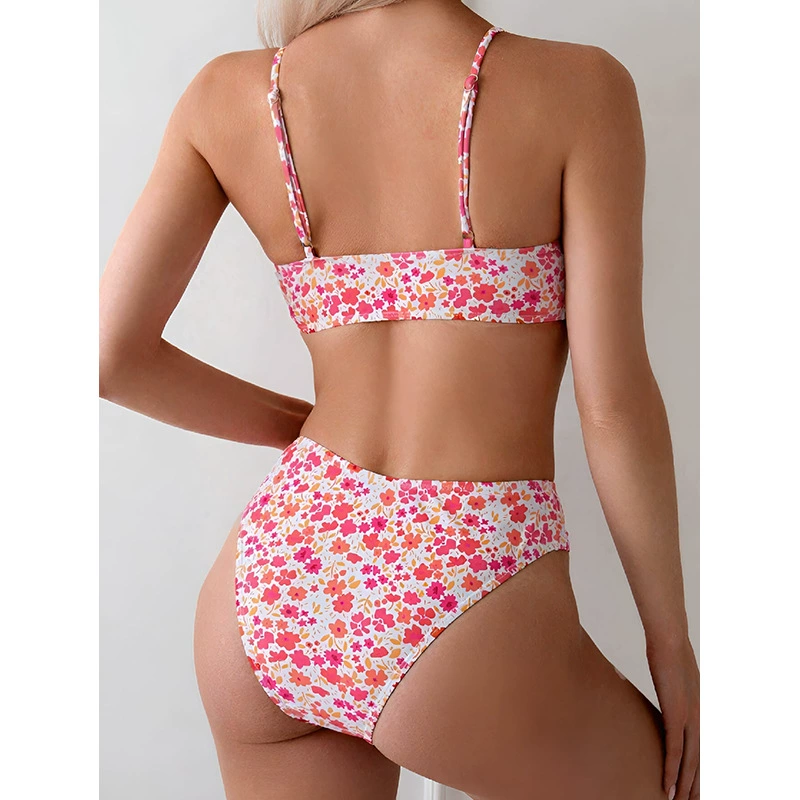 High-Waisted Two-Piece Bikini Set with O-Ring Triangle Top and Adjustable Straps view 3