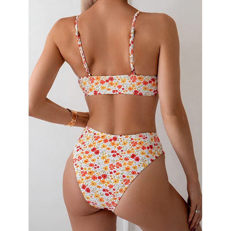 High-Waisted Two-Piece Bikini Set with O-Ring Triangle Top and Adjustable Straps view 6