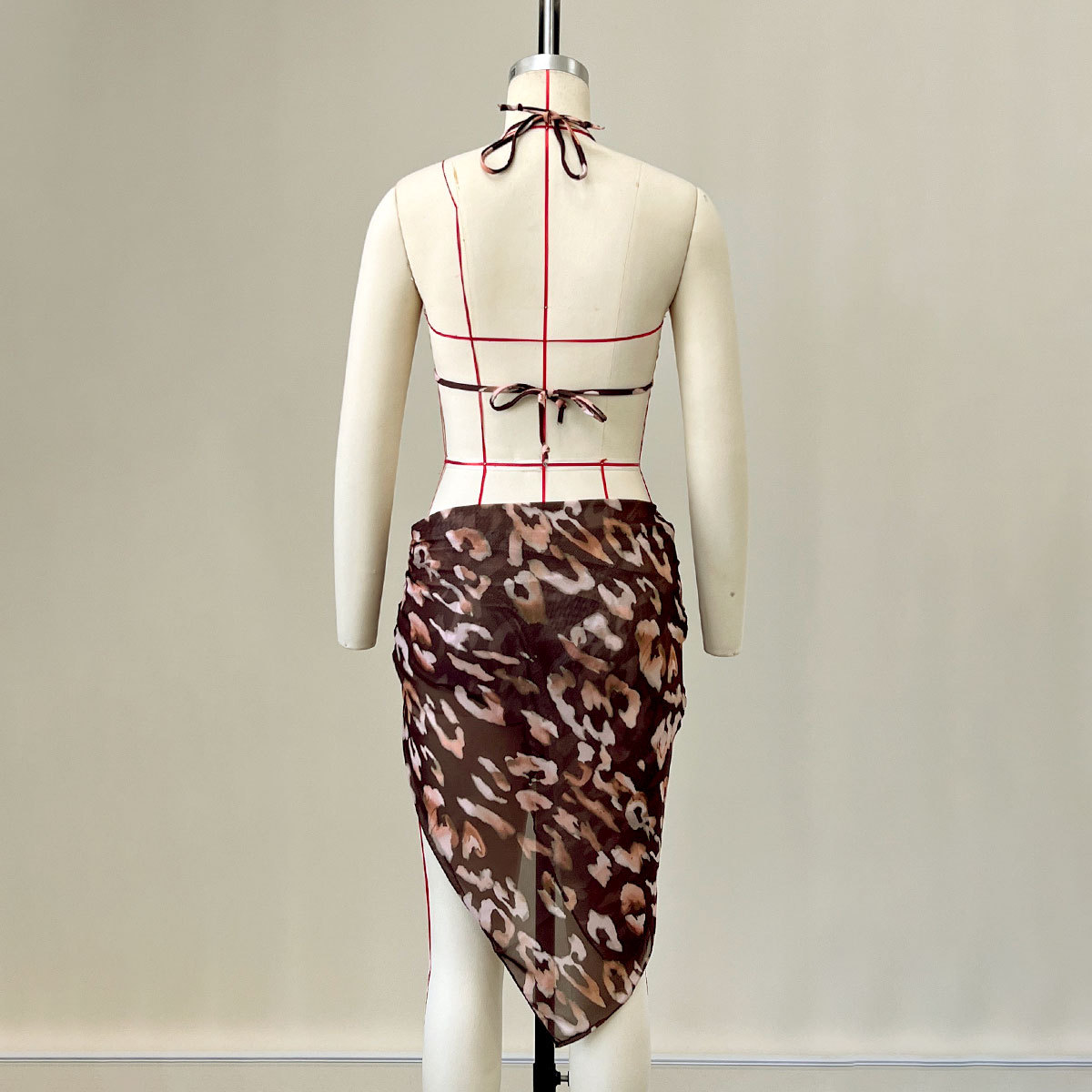 Brown Leopard Print Sarong Wrap Skirt Beach Cover-Up