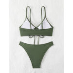 Olive Green Ruched-Front Bikini Set with High-Cut Bottoms view 2