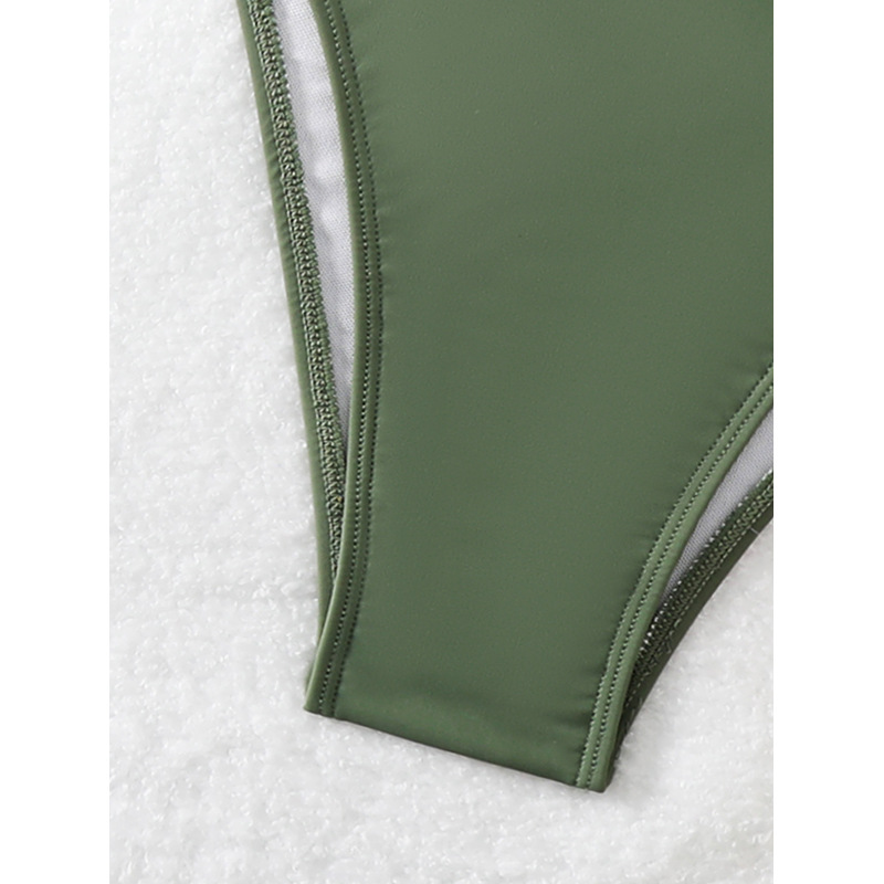 Olive Green Ruched-Front Bikini Set with High-Cut Bottoms view 3
