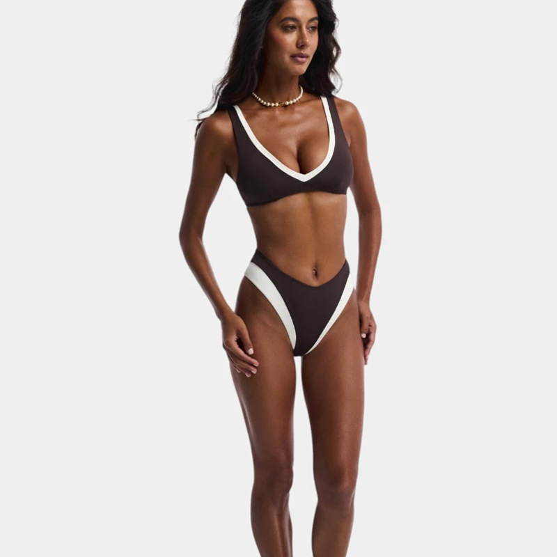 Two-Piece Deep V Bikini Set with Open Back and High-Cut Bottom