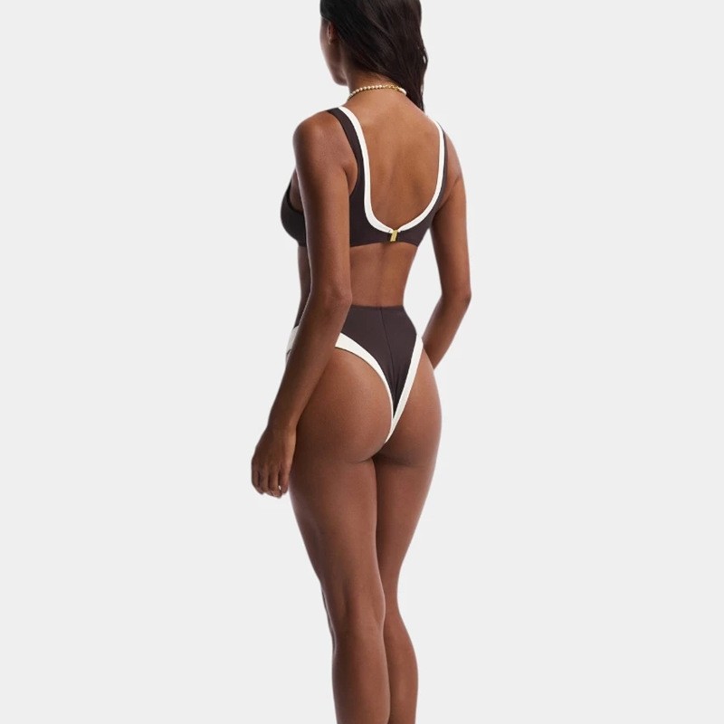 Two-Piece Deep V Bikini Set with Open Back and High-Cut Bottom view 3