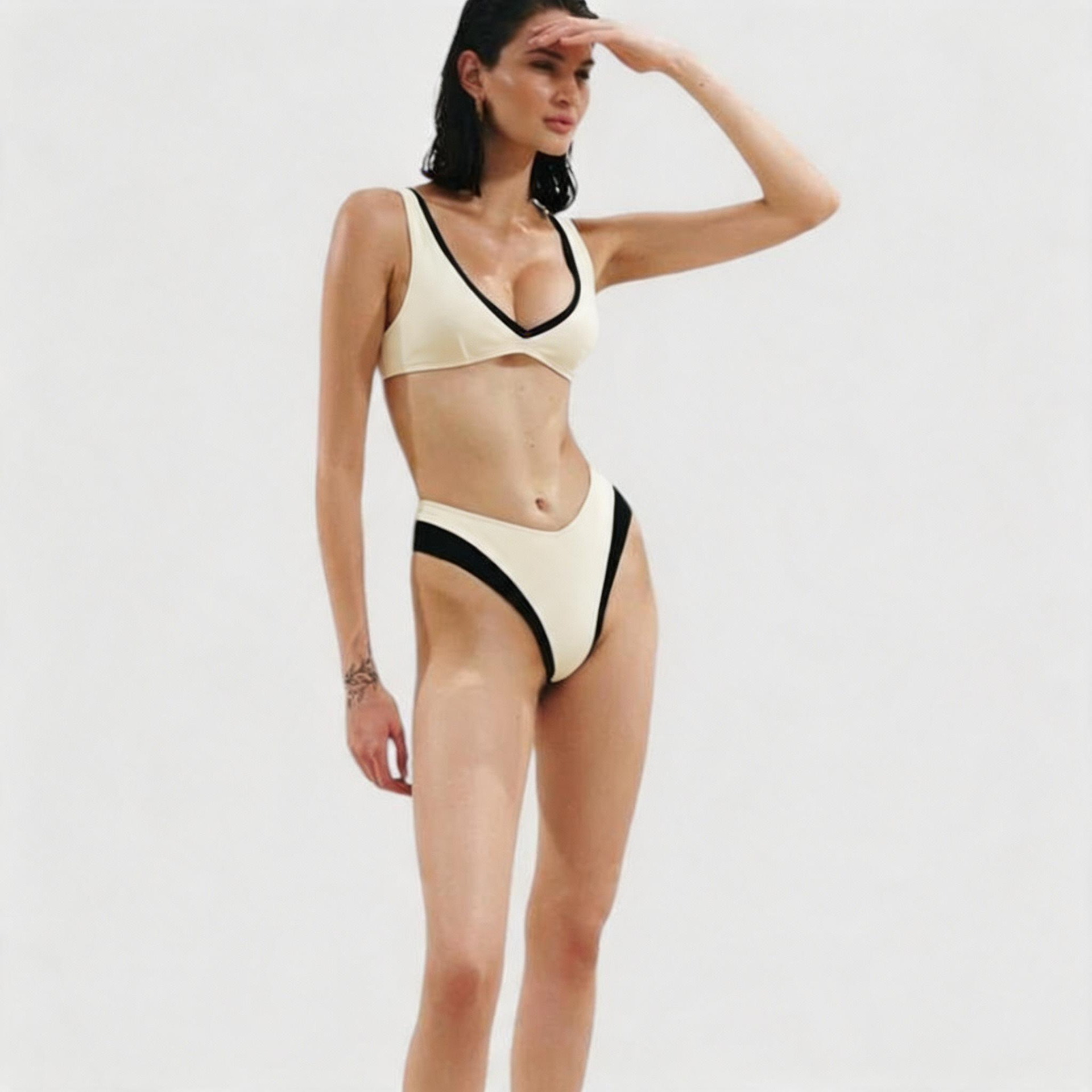 Two-Piece Deep V Bikini Set with Open Back and High-Cut Bottom view 7