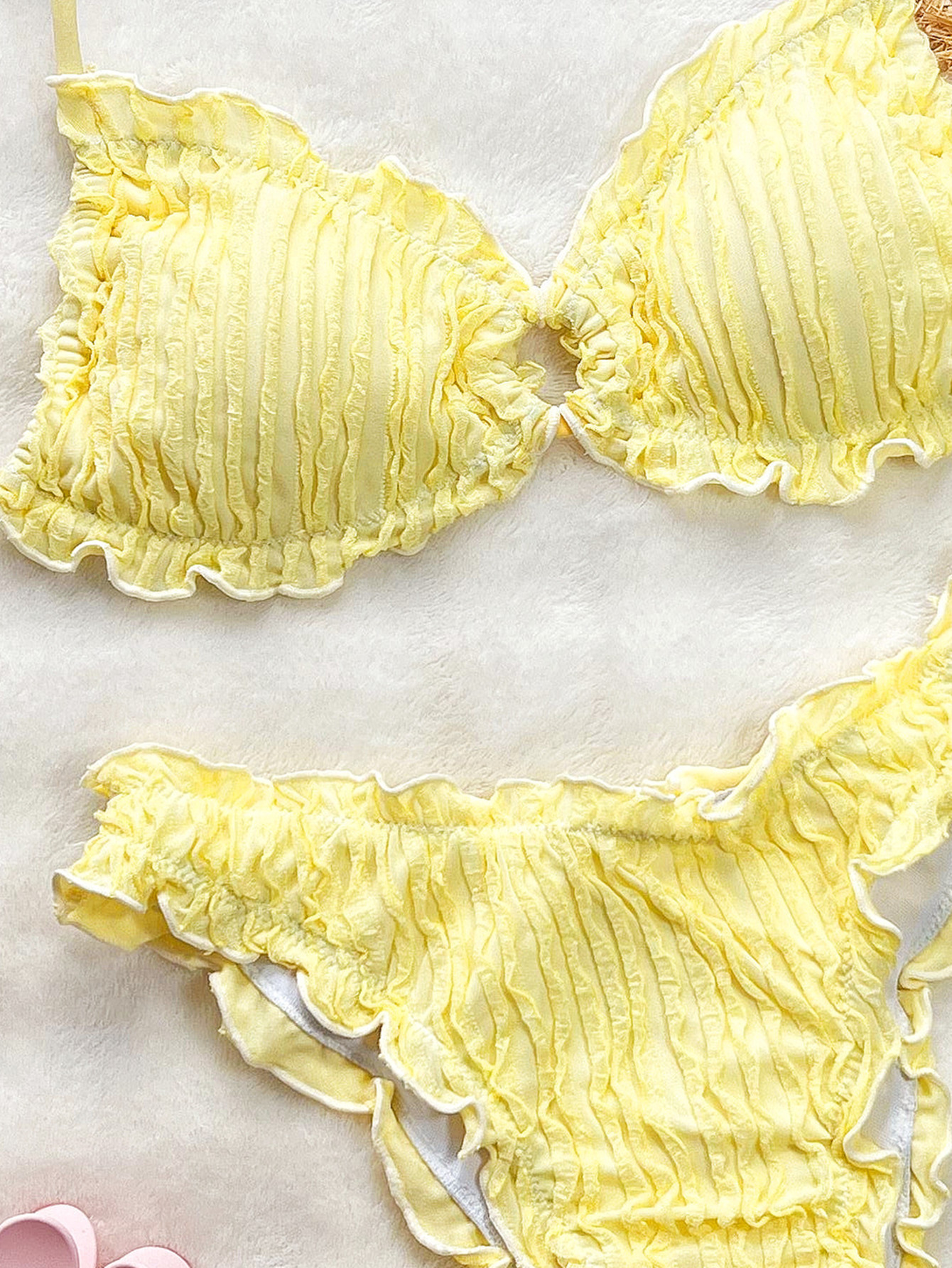 Ruffle-Trim Ribbed Bikini Set with Keyhole Bralette and Ruched Bottoms view 10