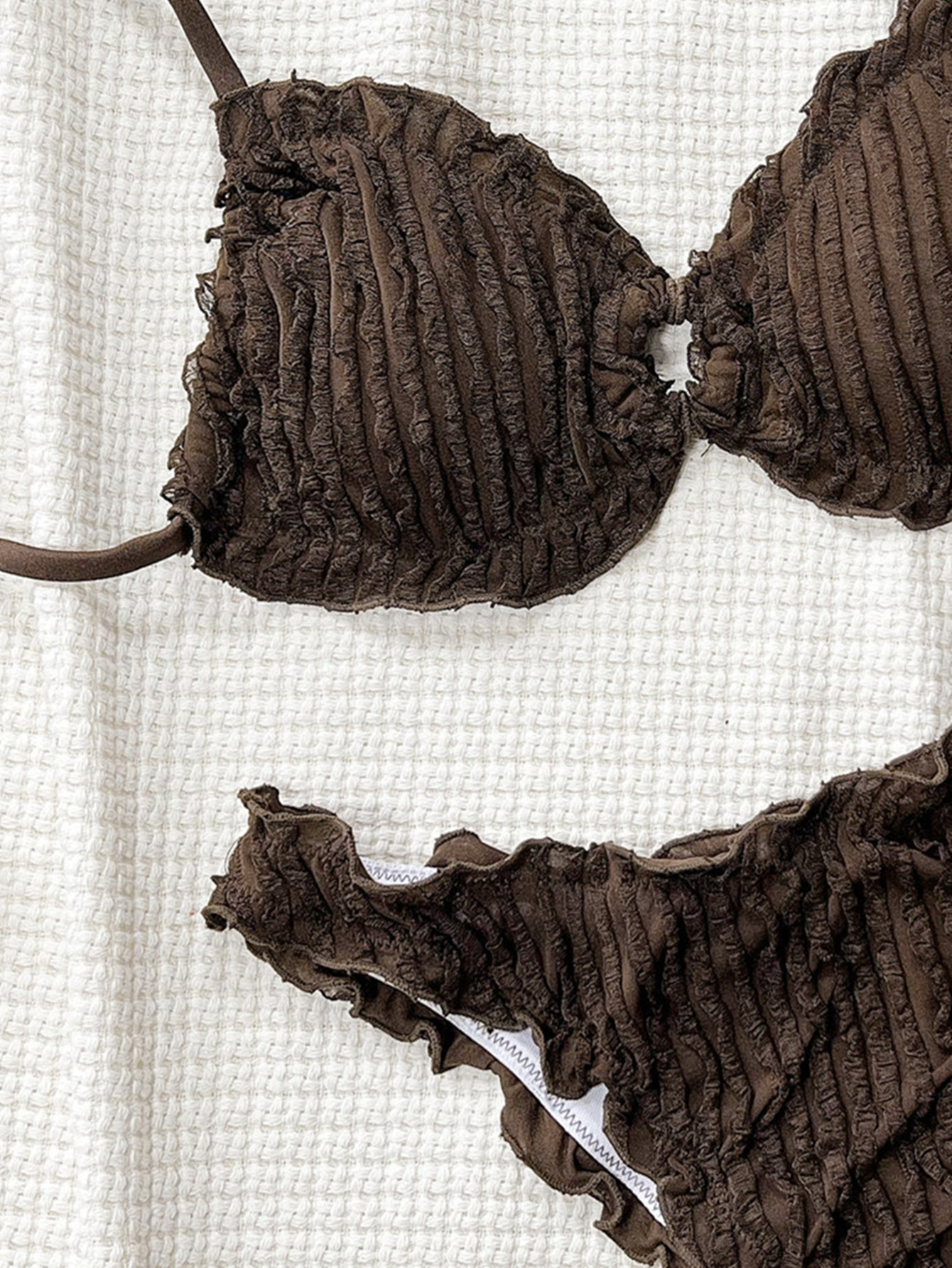 Ruffle-Trim Ribbed Bikini Set with Keyhole Bralette and Ruched Bottoms view 18