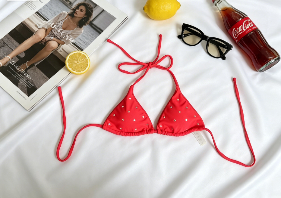 Studded Triangle Halter Bikini Set with Tie-Side String Bottoms view 9